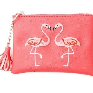 Pink Embroidered Flamingo Coin Purse